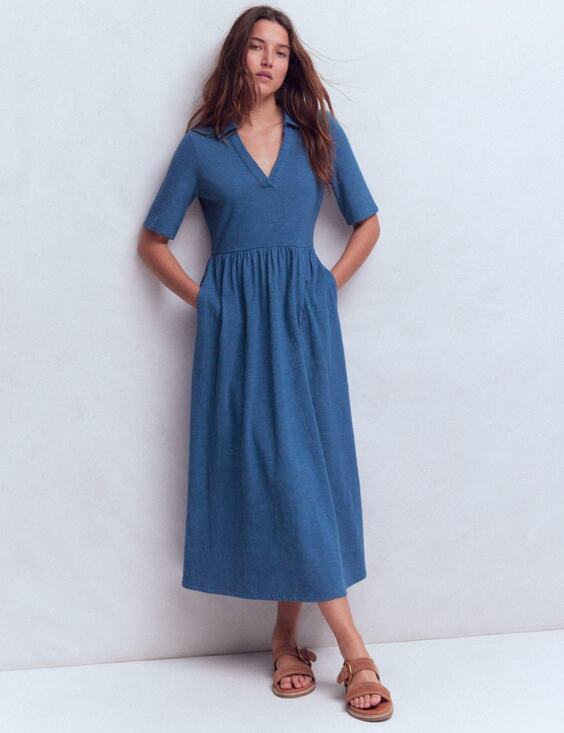 Boden Dresses & Skirts - Boden Aria Collared Blue Cotton Midi Dress US 12